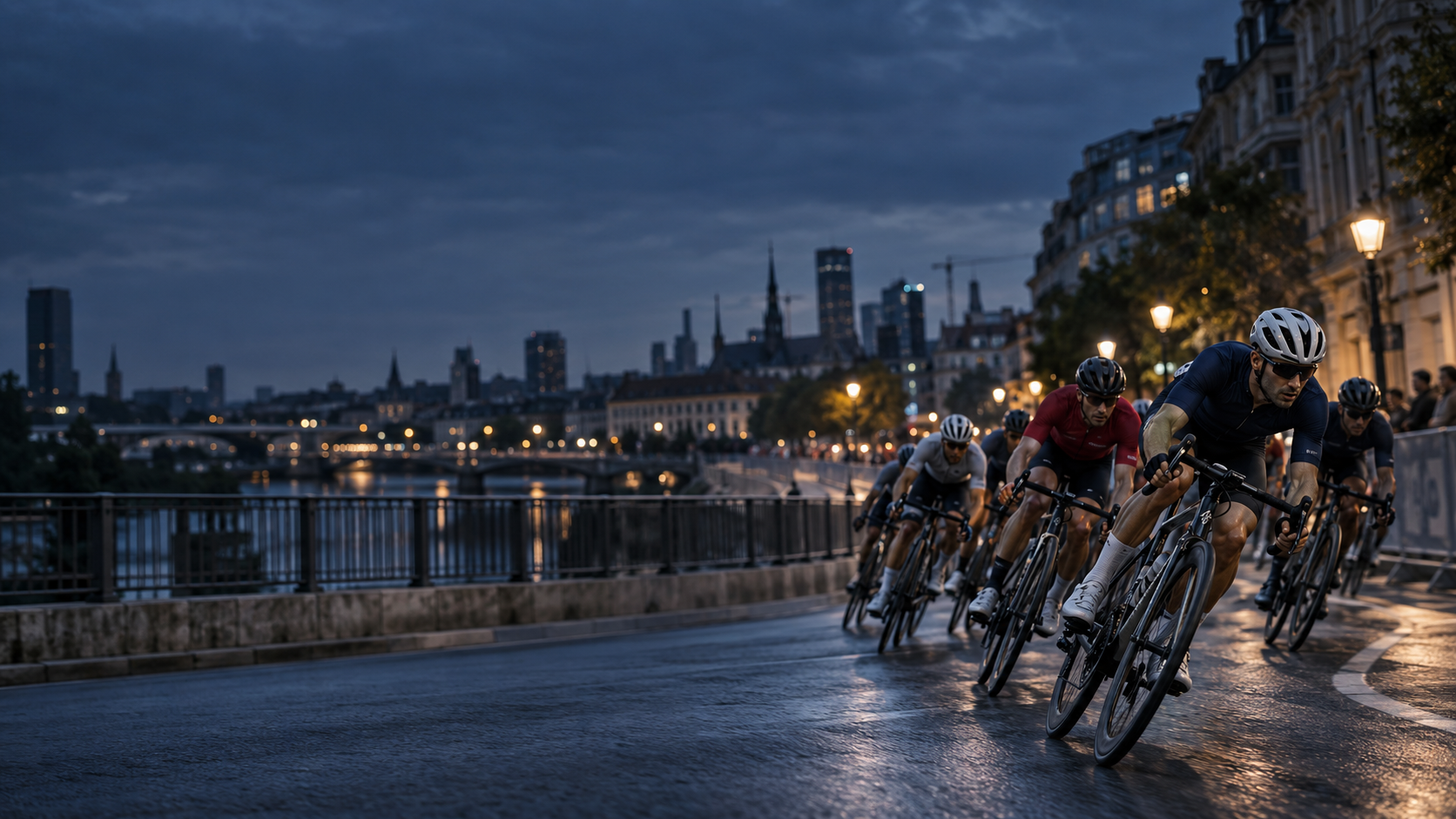 Cyclists racing through an urban circuit